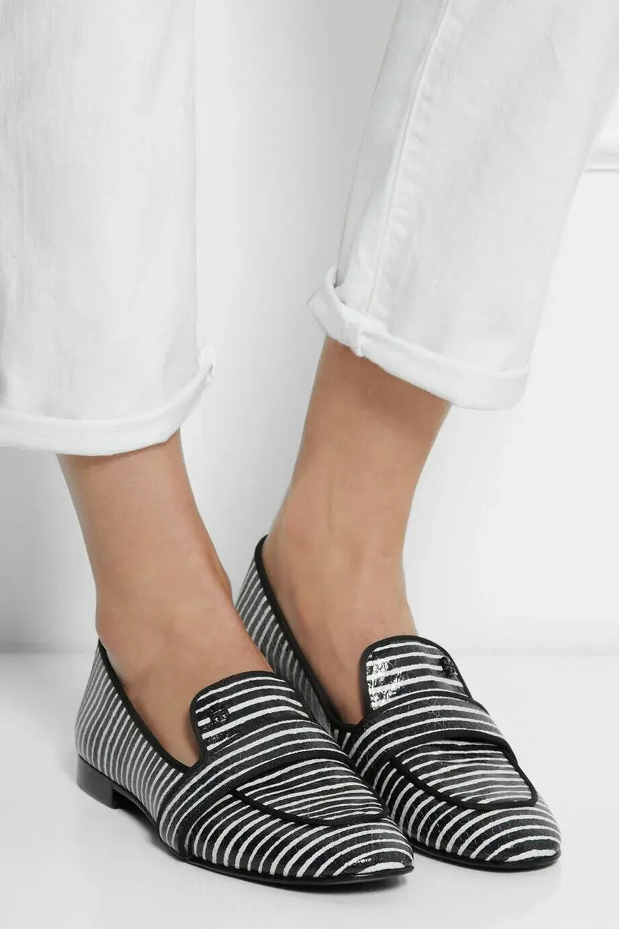 Tory Burch Evette Striped Patent Penny Loafer Flats SZ 5 $325 NIB